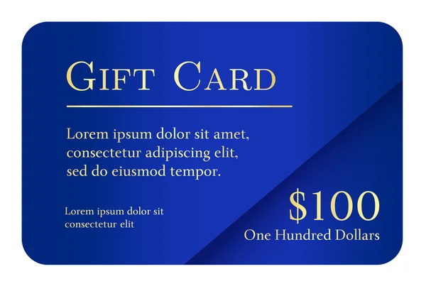 Tarjeta de regalo sencilla de lujo en color azul con texto dorado — Vector de stock