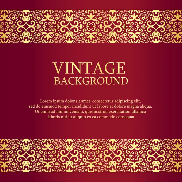 Vintage red background with gold lace as top and down decoration — Stock Vector