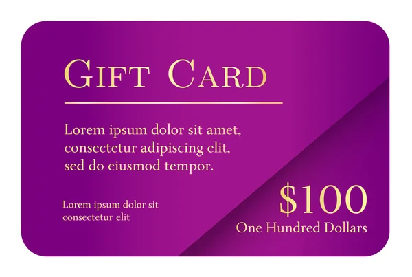 Luxusní jednoduché dárkové karty ve fialové barvy se zlatými textem — Stockový vektor