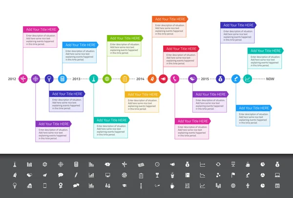 Modern timeline with rainbow milestones — Stock Vector