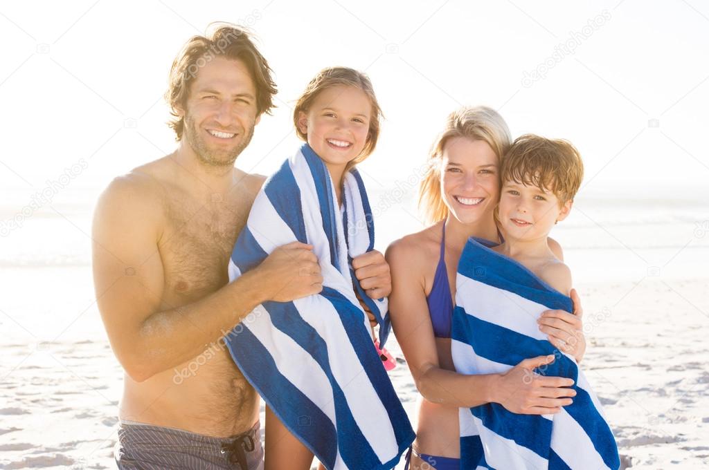 Portrait of family at beach