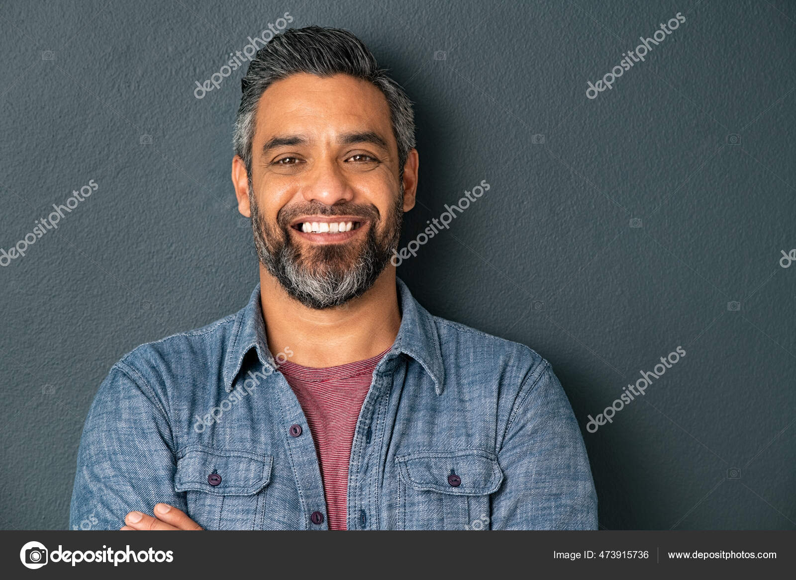 Close Face Handsome Mature Man Beard Looking Camera Happy Mid Stock Close Face Handsome Mature Man Beard Looking Camera Happy Mid Stock