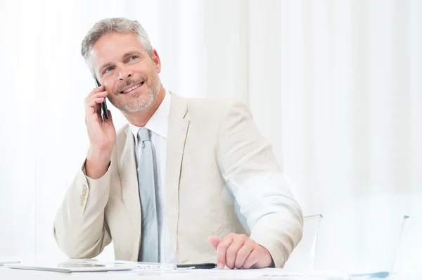 Empresário feliz falando ao telefone — Fotografia de Stock