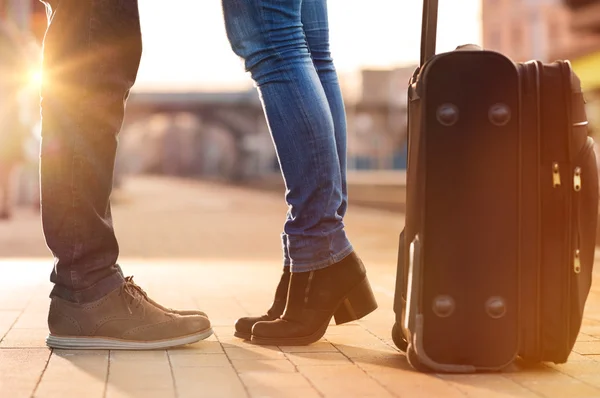 Farewell at the station on sunset — Stock Photo, Image