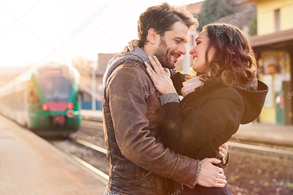 Beautiful couple at train station