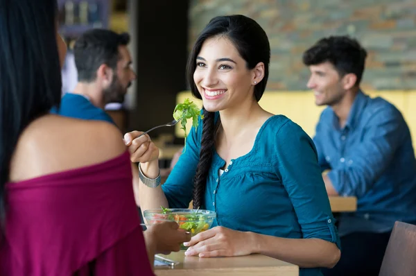 Two young girls in cafe — Stock Photo, Image