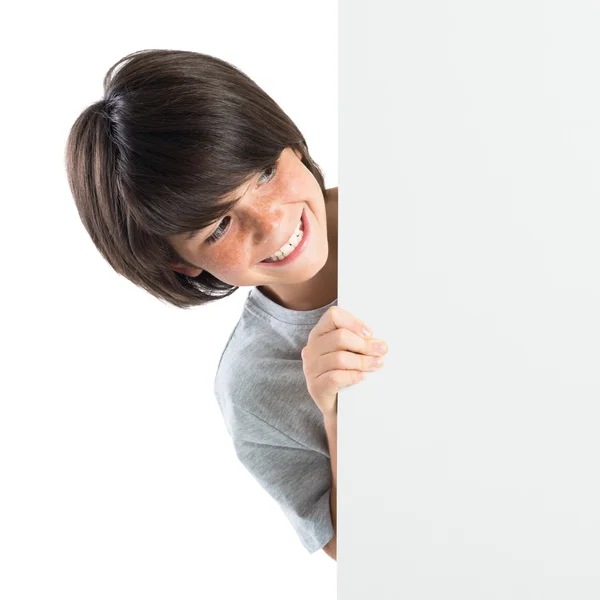 Young boy with empty banner — Stock Photo, Image