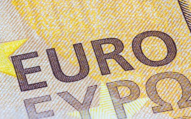 Makro, 50 avroluk tasarım yüzeyine yaklaş. Avrupa Birliği 'nin banknotları. Paranın duvar kâğıdı geçmişi. Ayrıntılı para birimi kapanışı. Avro izole edilmiş daire ele geçirme, Yeni 50 Euro Not
