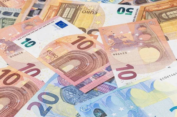 Avro Banknotları Yığını Birçok Avro Banknotları Birbiri Üzerine Yatar Avrupa — Stok fotoğraf