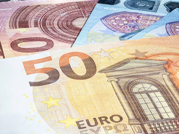 Egy Nagy Halom Eurobankjegy Sok Eurobankjegy Van Egymás Tetején Egy — Stock Fotó
