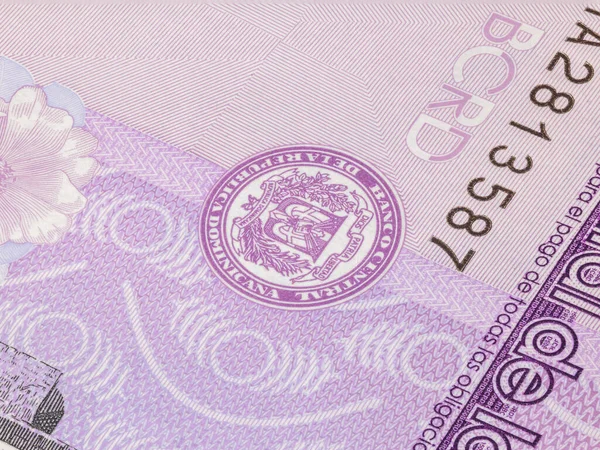 Bliżej Pesos Dominikany Banknoty Papierowe Kraju Karaibskiego Szczegółowy Zapis Wielkiej — Zdjęcie stockowe