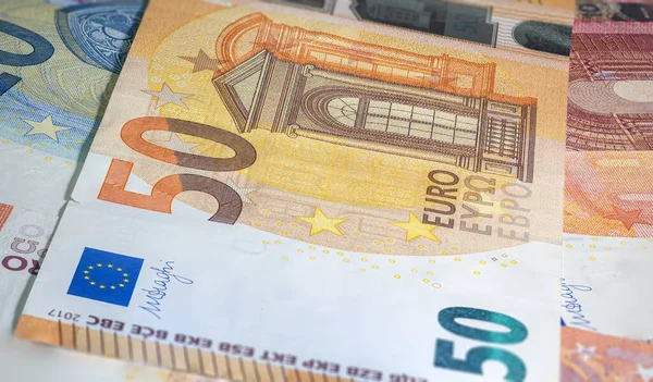 Makró Közeli Design Felületén Eurobankjegy Európai Unió Bankjegyei Tapéta Háttér — Stock Fotó