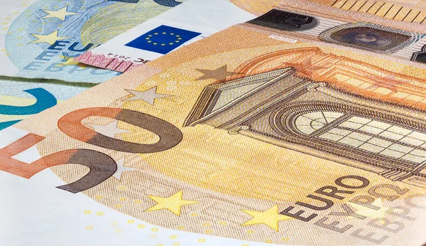 Intaglio Nyomtatás Makrofotográfiája Egy Ötven Eurós Bankjegyen Nagy Felbontású Felvétel — Stock Fotó