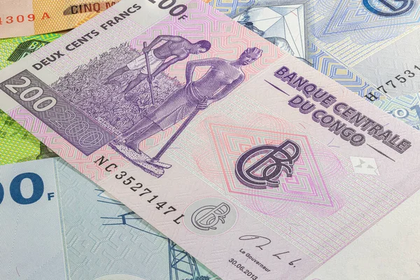 コンゴ共和国のフランクに近い アフリカ諸国の紙幣 銀行ロゴデザインBccの詳細なキャプチャ 詳細お金の背景壁紙 — ストック写真
