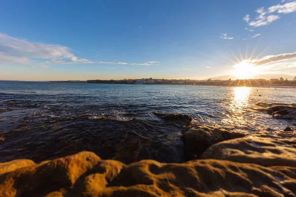 Rocky Strandlinje Runt Bondi Stranden Sydney Australien Solnedgång Nära Den — Stockfoto