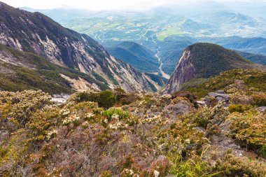 Kinabalu Dağı 'nın zirvesinde, Sabah, Borneo, Malezya. Kinabalu Dağı, Kota Kinabalu 'dan 50 km uzaklıktaki Güney Doğu Asya' nın en yüksek dağı olan deniz seviyesinden 4095 metre yüksekliktedir.