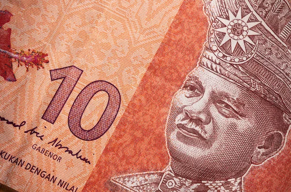 Makroaufnahme Von Malaysischen Ringgit Extreme Nahaufnahme Von Rm10 Malaysia Porträt — Stockfoto