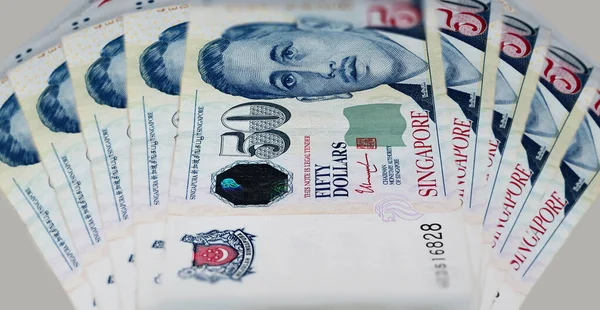 Närbild Singapore Dollar Valuta För Delstaten Singapore Ett Gäng Femtio — Stockfoto