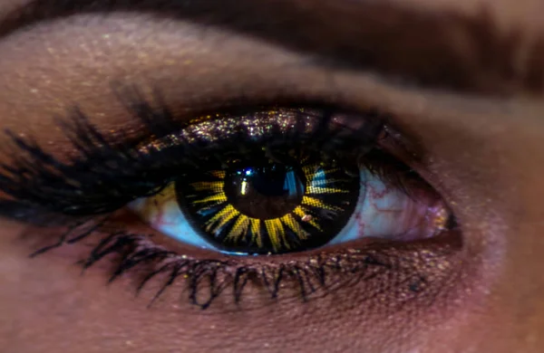 Close Iris Eye Magical Eye Made Contact Lenses Macro Photography — Stock Photo, Image