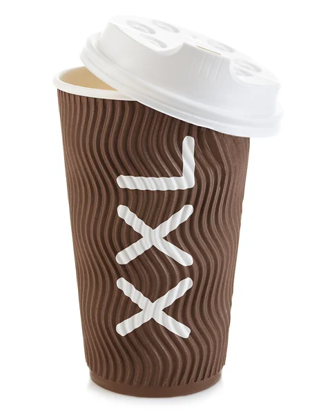 Bruine papieren kopje koffie of thee close-up geïsoleerd op witte achtergrond. Rechtenvrije Stockfoto's