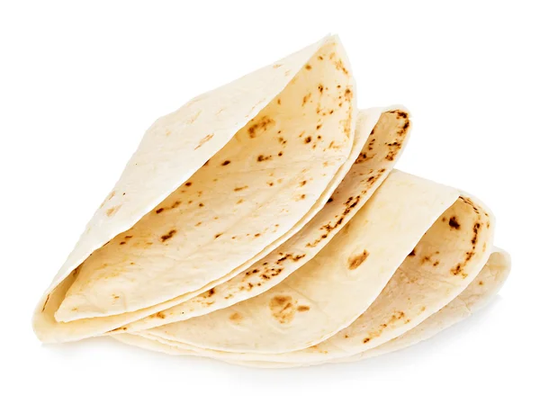 Tortilla's close-up geïsoleerd op een witte achtergrond. Lavash. Stockfoto