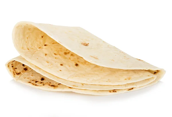 Tortilla's close-up geïsoleerd op een witte achtergrond. Lavash. Stockfoto