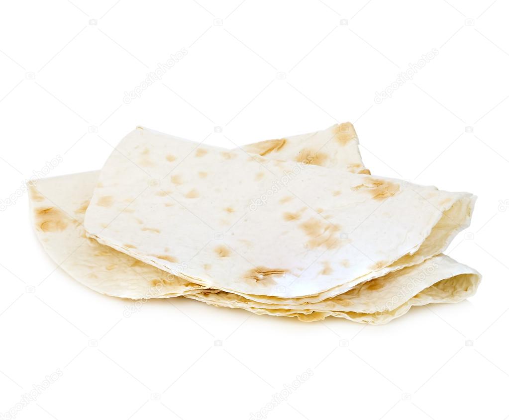 Tortillas close-up isolated on a white background. Lavash.