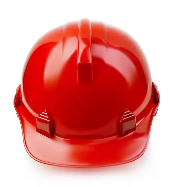 Capacete de segurança vermelho close-up isolado em um fundo branco . — Fotografia de Stock
