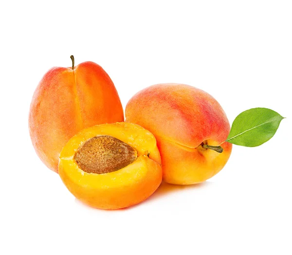 Ripe apricots with leaf isolated on a white background, with clipping path. — Stock Photo, Image
