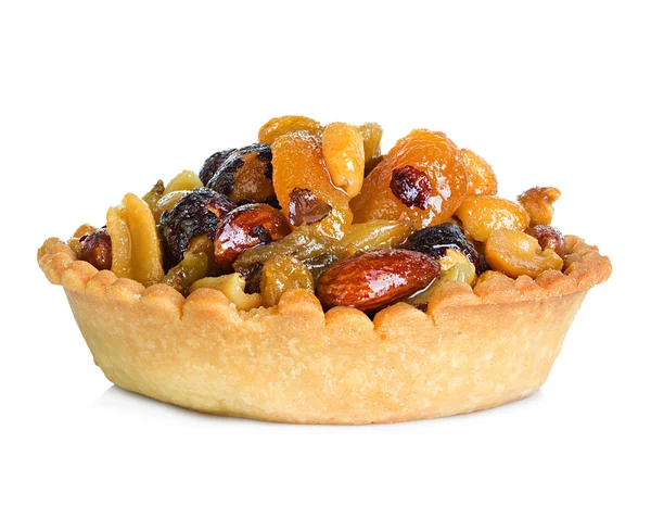 Tartlet, szárított gyümölcs, torta, elszigetelt fehér background — Stock Fotó