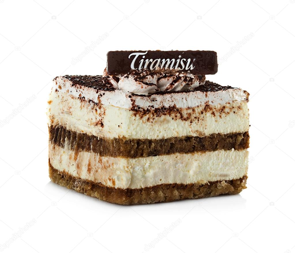 tiramisu cake isolated on white background