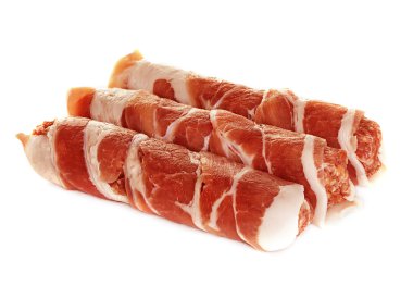 Sausages wrapped in bacon, chevapchichi isolated on white background clipart