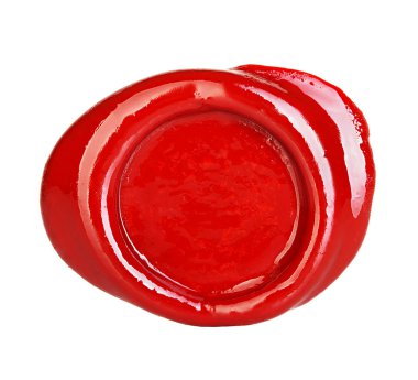 Beyaz arkaplanda kırmızı balmumu mühür izole edildi