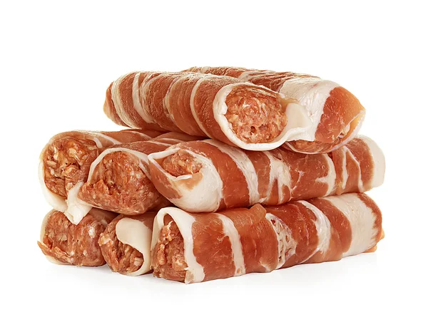 Sausages wrapped in bacon, chevapchichi isolated on white background — Stock Photo, Image