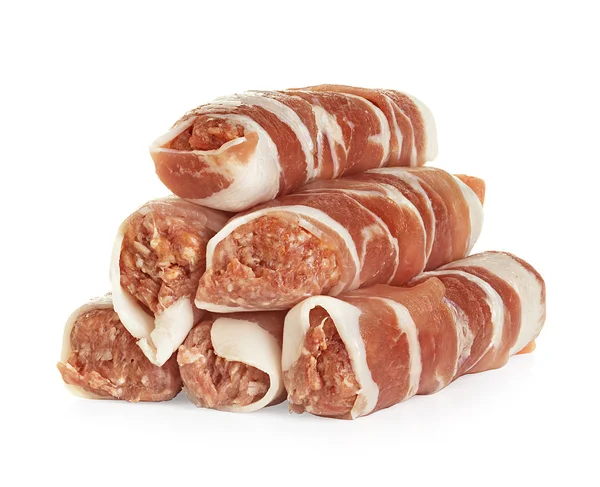 Sausages wrapped in bacon, chevapchichi isolated on white background — Stock Photo, Image