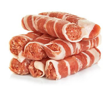 Sausages wrapped in bacon, chevapchichi isolated on white background clipart