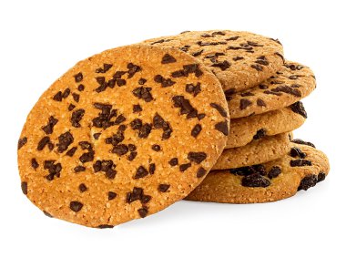 Beyaz arkaplanda izole edilmiş çikolatalı kurabiye