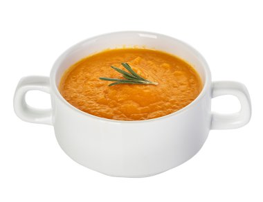 Beyaz arka plan üzerinde izole balkabağı çorbası