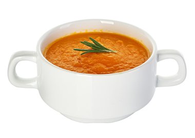 Beyaz arka plan üzerinde izole balkabağı çorbası