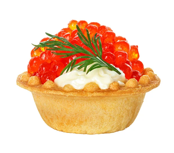 Tartlet with red caviar isolated on white background — Stock Photo, Image