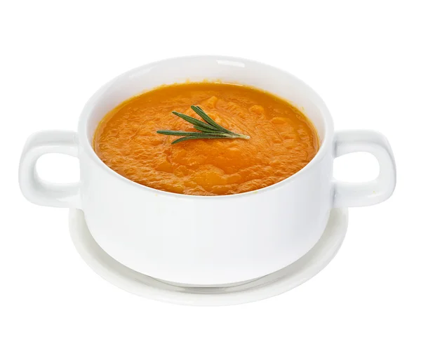 Тыквенный суп на белом фоне — стоковое фото