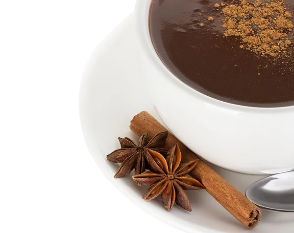 Hot chocolate with cinnamon and anise — Stock Photo, Image