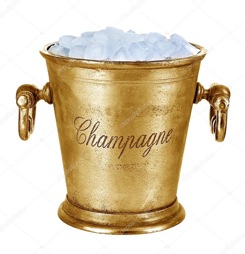 Ice bucket champagne isolated on white background