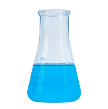 Beyaz arka plan üzerinde izole mavi sıvı kabı