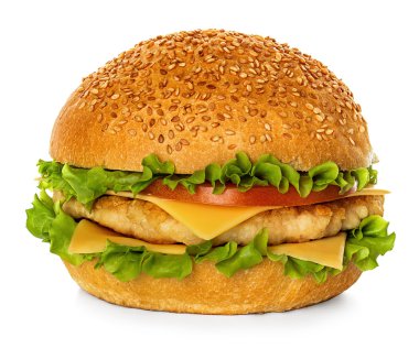 Hamburger beyazda izole edilmiş.