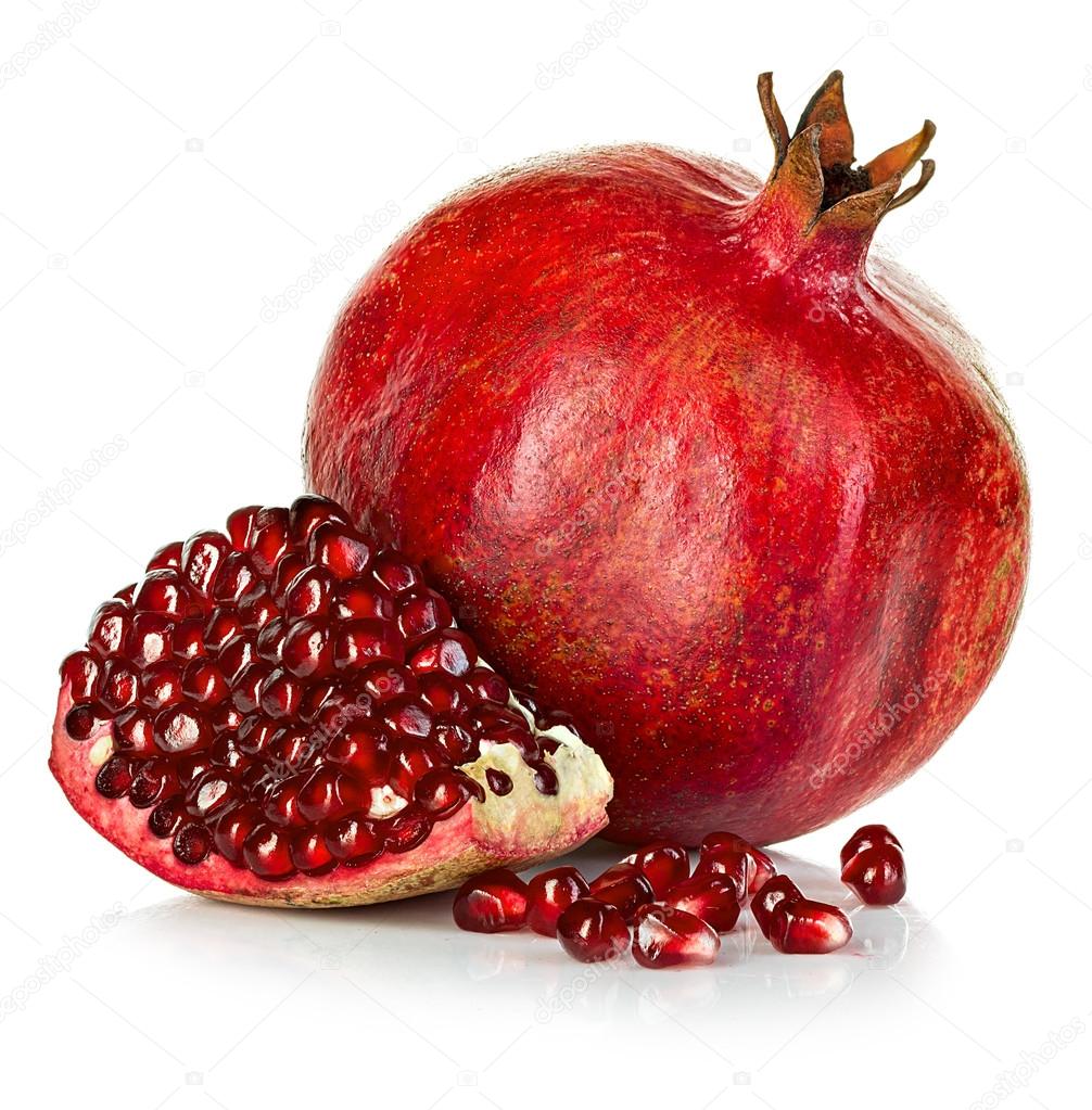 Ripe pomegranates isolated on a white background.