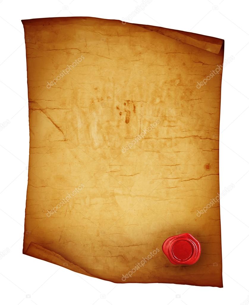 Old paper scroll with wax seal