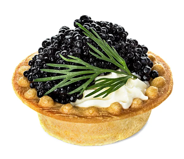 Black caviar canape isolated on white background — Stock Photo, Image