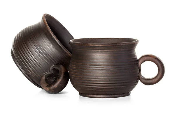 Clay cup, mug isolated on white background — Stock Photo, Image