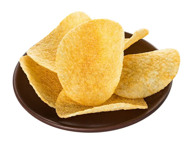 Patate Chips primo piano, isolato su sfondo bianco — Foto Stock